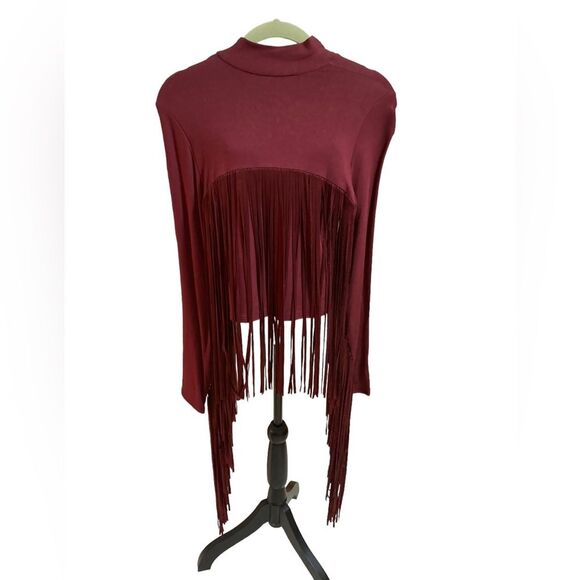 Hot & Delicious women’s wine colored fringed cowl neck top. - Picture 6 of 7